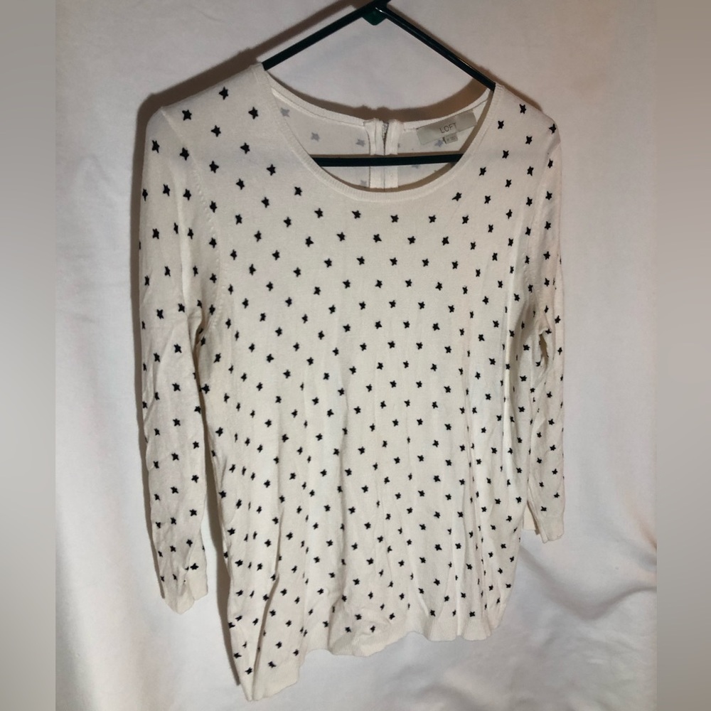 Ann Taylor Loft, Starry 3/4 sleeve sweater, size medium white & black